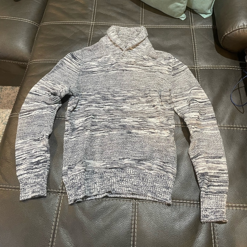 Men's Shawl-Collar Sweater by Sun + Stone in size Small in color Blue Cave